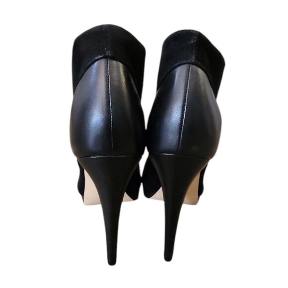 New MICHAEL Kors Black Suede Leather Isabella Open Peep Toe Heels Bootie Shoes - Picture 2 of 16